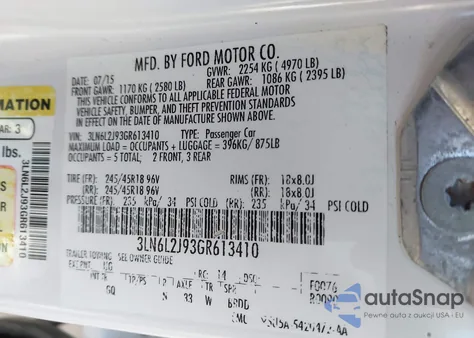 2016 Lincoln Mkz from USA, damaged, VIN 3LN6L2J93GR613410